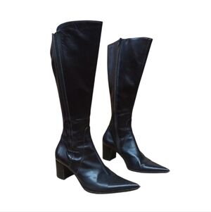 Albano Tall Sleek Dark Brown Heeled Boots Pointed Toe Size 38